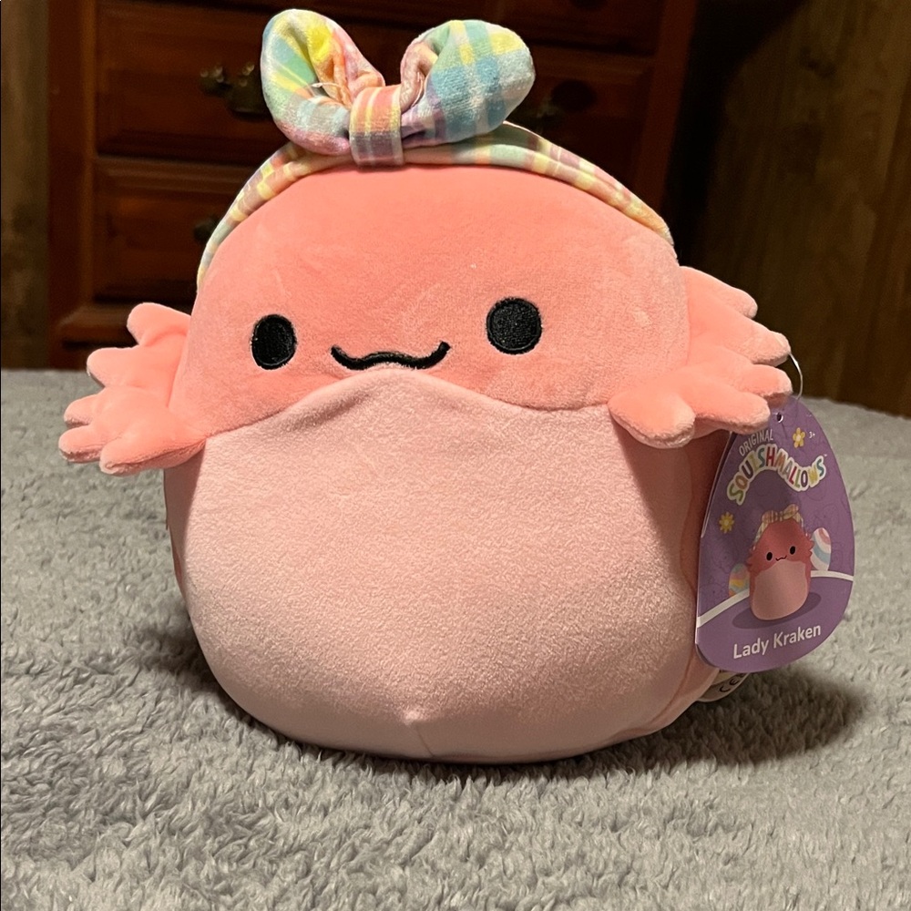 Original Squishmallows Pink Axolotl Lady Kraken Plush Pastel Bow Headband NWT